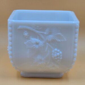 Westmoreland Paneled Grape Square Beaded Puff Milk Glass Box No Lid